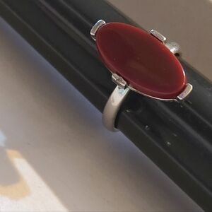 Sarah Coventry "Continental" ring oval faux carnelian cabochon Sz 7 Adjustable
